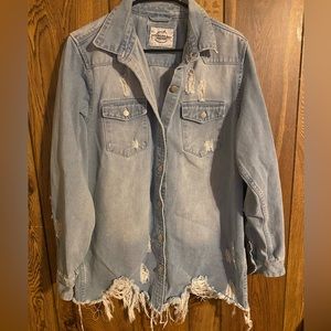 American Bazi oversized distressed jean jacket light wash